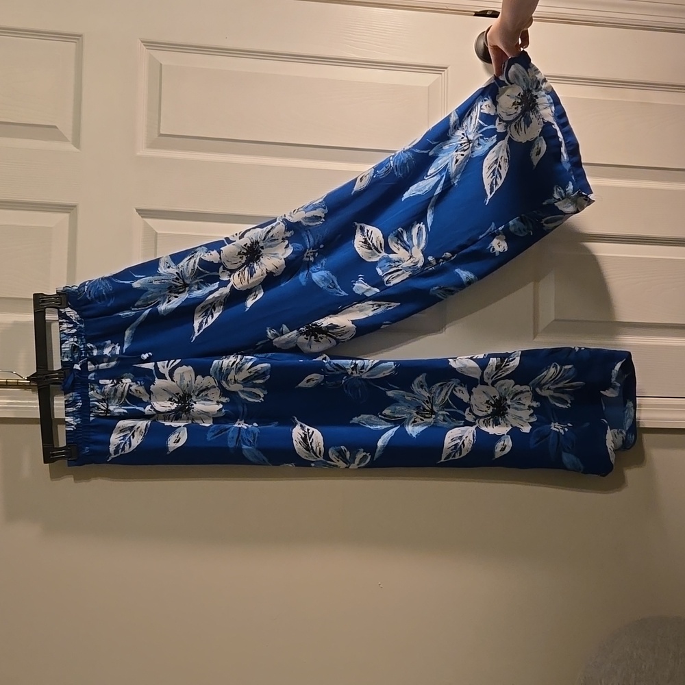 New Directions Blue Floral Women's Palazzo Pant - Flowy, Medium